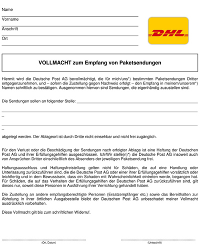 DHL Abstellgenehmigung