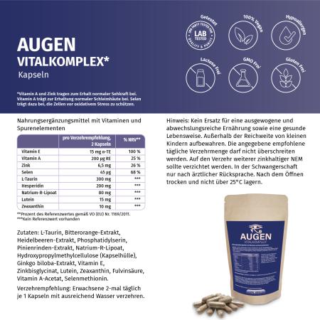 AUGEN Vitalkomplex Kapseln – mit Lutein, Zeaxanthin, Vitamin A, Zink und Selen für die tägliche Ergänzung