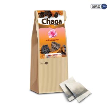 Chaga-Pilz mit Rosenblütel im Teebeutel ohne Tassenreiter