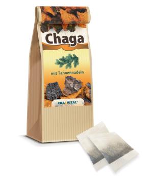 Chaga-Pilz mit Tannennadeln - Im Teebeutel