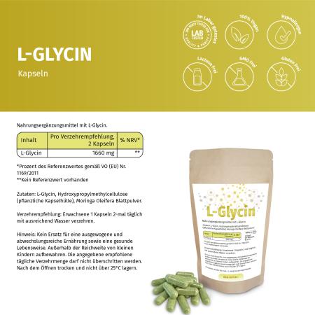 Preview: L-Glycin Kapseln Hochdosiert 1660 mg – Vegan, Laborgeprüft