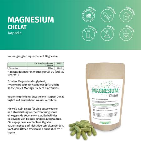 Magnesium Chelat Kapseln (Bisglycinat) – Vegan, Hoch bioverfügbar