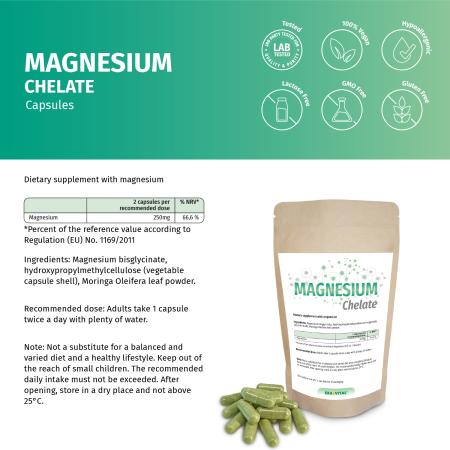Magnesium Chelat Kapseln (Bisglycinat) – Vegan, Hoch bioverfügbar