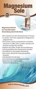 Magnesium Sole Zechsteinmeer  ist eine mit Mineralien gesättigte Lösung. Magnesiumchlorid Kur Magnesiumchlorid-Hexahydrat 47%, kristallin-pulvrig, MgCl2-Gehalt 99,0% MgCl2*6H2O Lebensmittelqualität E 511