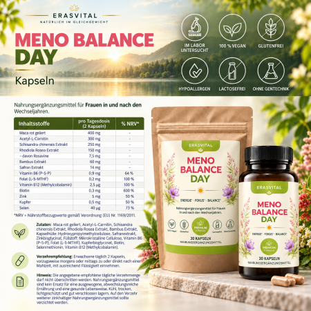 Preview: MENO BALANCE DAY Kapseln für Frauen  Wechseljahren mit Safran und Biotin