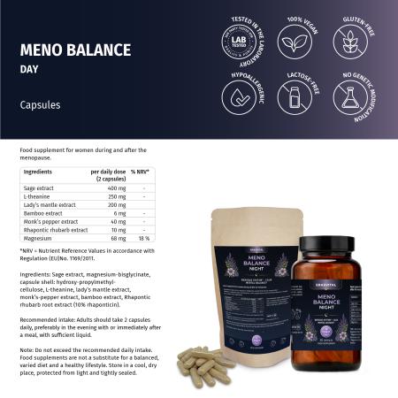 Preview: MENO BALANCE NIGHT – Wechseljahre Kapseln mit Magnesium, L-Theanin & Pflanzenextrakten