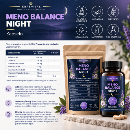 Preview: MENO BALANCE NIGHT Kapseln für Frauen  Wechseljahren mit Salbei und Mönchspfeffer