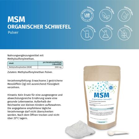 MSM Pulver hochdosiert – Organischer Schwefel – Vegan