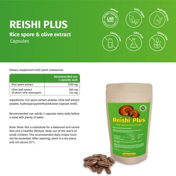 Reishi Sporenextrakt mit Olivenblattextrakt Kapseln. Vegan.