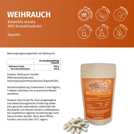 Preview: Weihrauch-Extrakt Kapseln 90% Boswellia säure