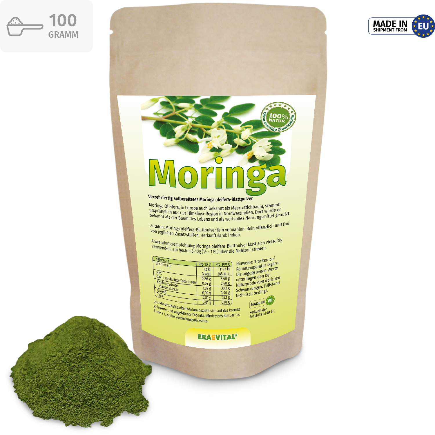 Poudre De Moringa Oleifera 500g - 100% Pure, Sans Pesticides - Alpha Natura