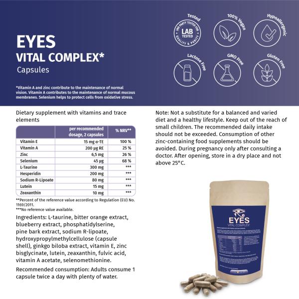 AUGEN Vitalkomplex Kapseln – mit Lutein, Zeaxanthin, Vitamin A, Zink und Selen für die tägliche Ergänzung