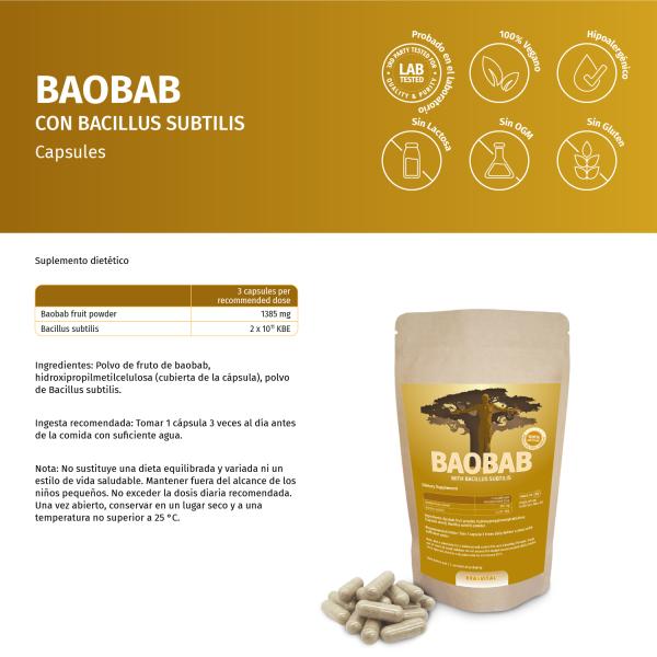 Baobab Fruchtpulver mit Bacillus Subtilis Kapseln