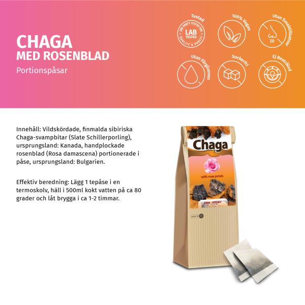 Chaga-Pilz mit Rosenblättern im Teebeutel
