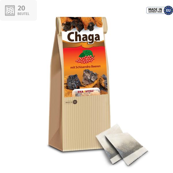 chaga-pilz mit schisandra beeren im Teebeutel