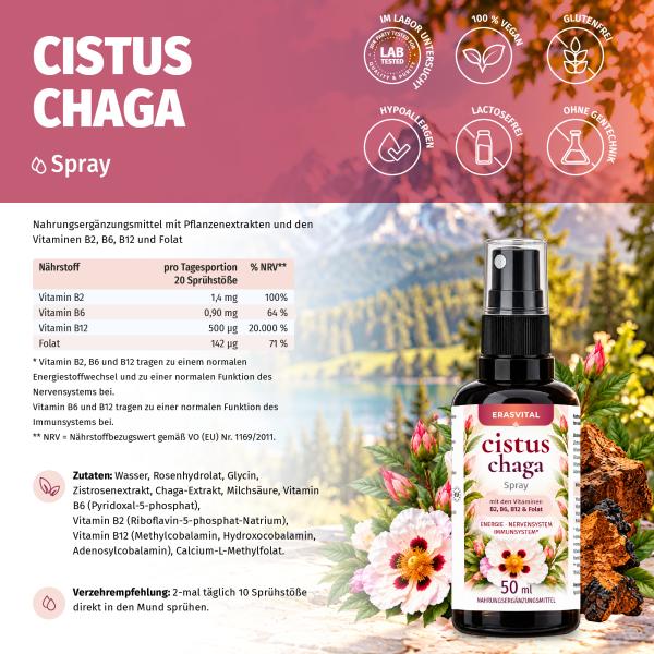 CISTUS - CHAGA Spray 50 ml – Zistrose & Chaga mit Vitamin B2, B6, B12 und Folat