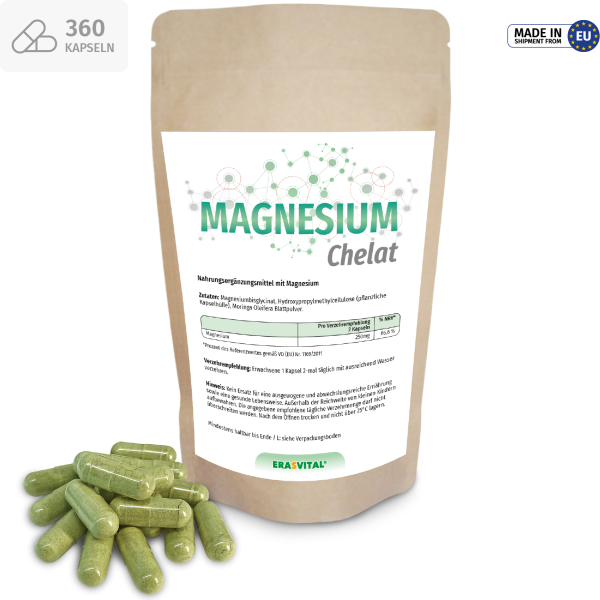 Magnesium Chelat Kapseln (Bisglycinat) – Vegan, Hoch bioverfügbar