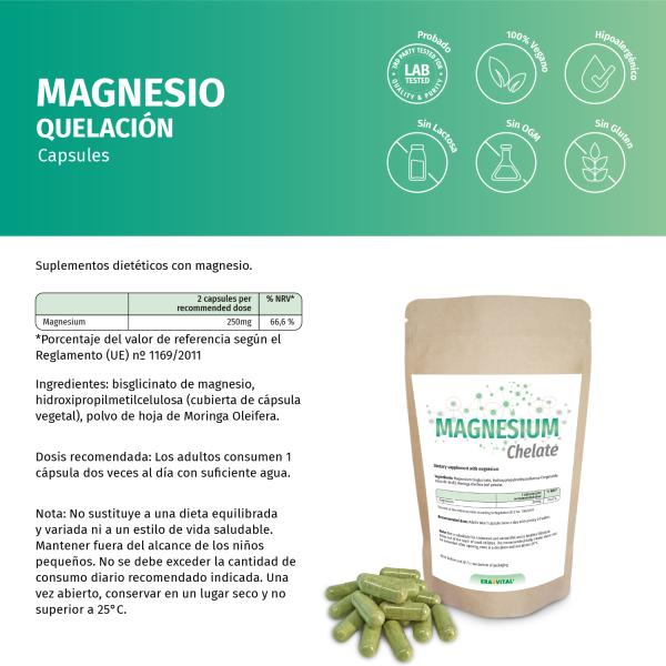 Magnesium Chelat Kapseln (Bisglycinat) – Vegan, Hoch bioverfügbar