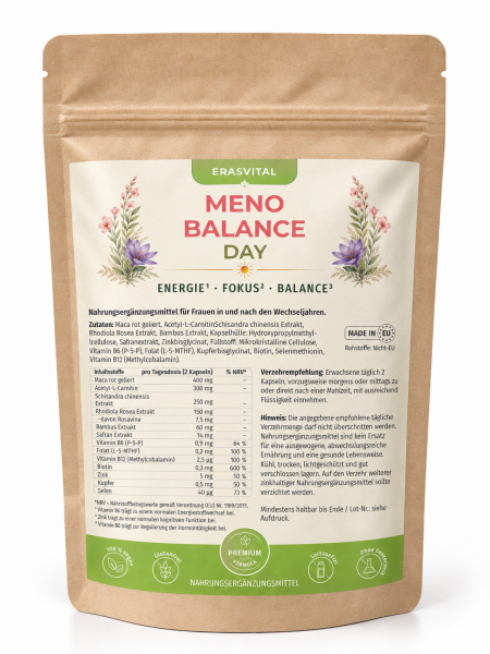 MENO BALANCE DAY Kapseln für Frauen in und nach den Wechseljahren mit Rhodiola
