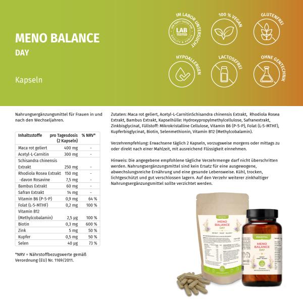 MENO BALANCE DAY Kapseln für Frauen  Wechseljahren mit Safran und Biotin