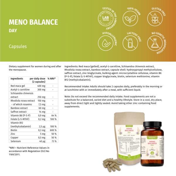 MENO BALANCE DAY – Wechseljahre Kapseln mit Maca, Rhodiola & Safran