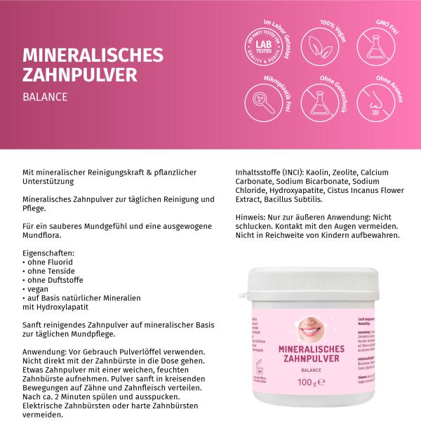 Mineralisches Zahnpulver BALANCE mit Hydroxylapatit – 100 g