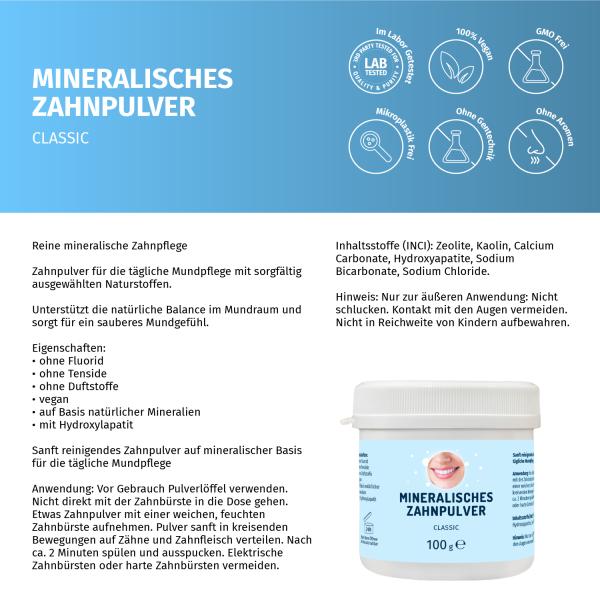 Mineralisches Zahnpulver CLASSIC mit Hydroxylapatit – 100 g