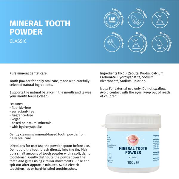 Mineralisches Zahnpulver CLASSIC mit Hydroxylapatit – 100 g