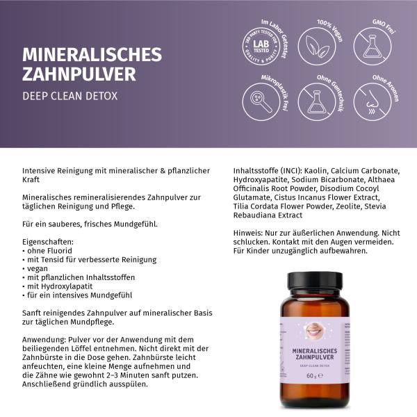 Mineralisches Zahnpulver DEEP CLEAN DETOX mit Hydroxylapatit – 60 g
