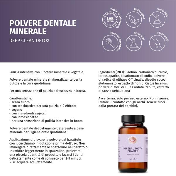 Mineralisches Zahnpulver DEEP CLEAN DETOX mit Hydroxylapatit – 60 g