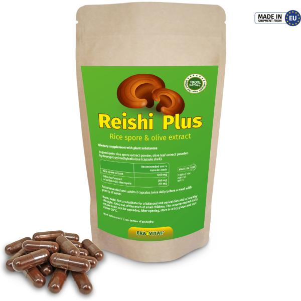Reishi Sporenextrakt mit Olivenblattextrakt Kapseln. Vegan.