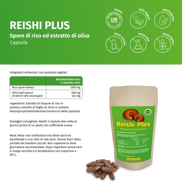 Reishi Sporenextrakt mit Olivenblattextrakt Kapseln. Vegan.
