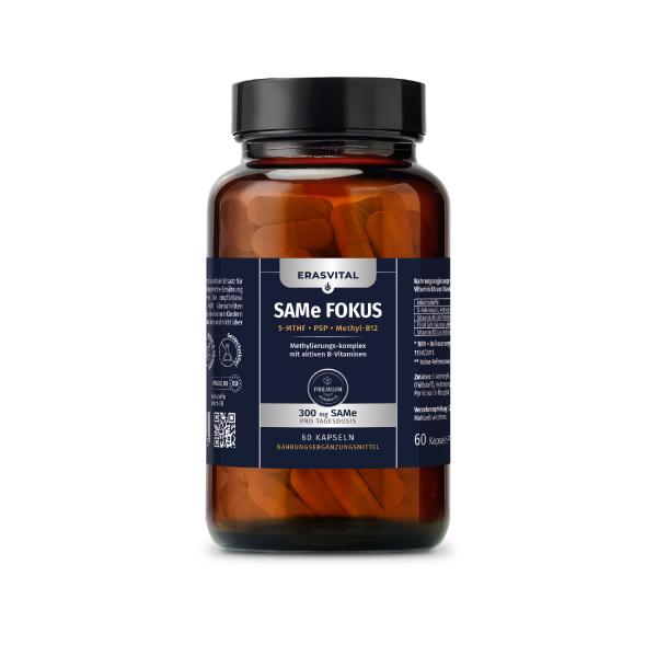 SAMe FOKUS – 300 mg S-Adenosyl-L-Methionin (SAMe) mit aktivem Folat (5-MTHF), Vitamin B6 (P-5-P) und Vitamin B12 (Methylcobalamin)