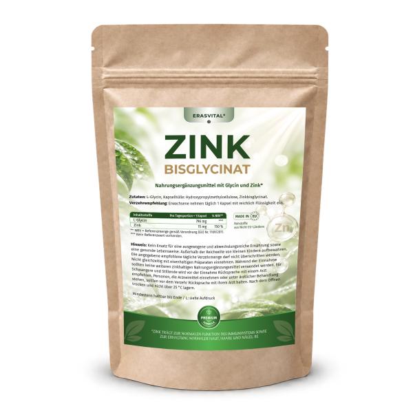 Zink Bisglycinat 15 mg – Zink Chelat mit L-Glycin – 90 Kapseln vegan